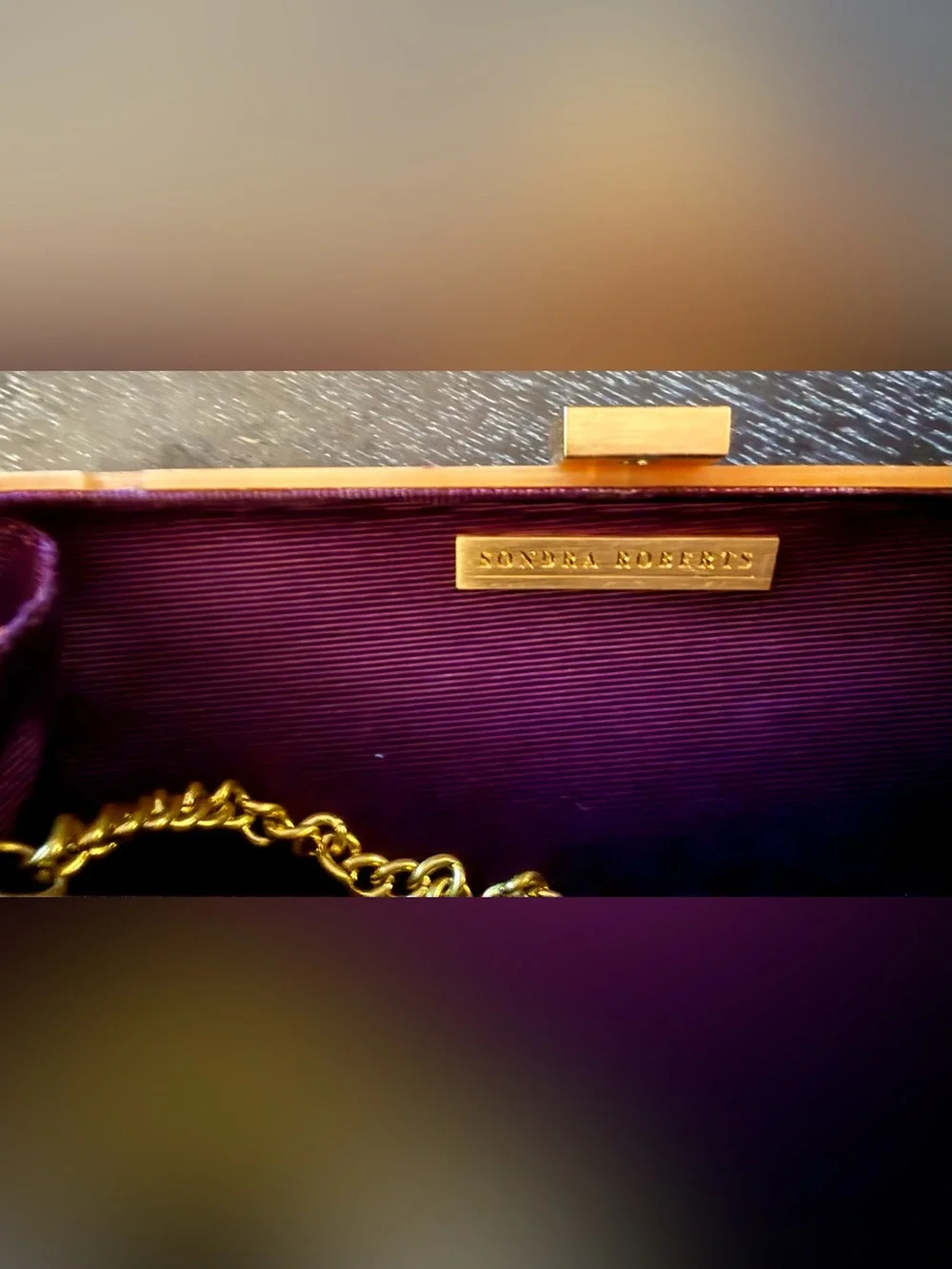 Sondra Roberts Multi-Color Swirl Velvet Clutch with Gold Frame & Gold Chain